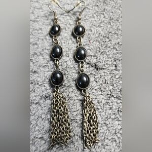 Black and Brass Dangle Earrings Elegant